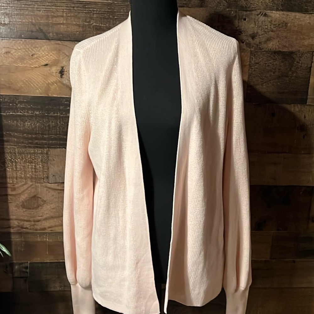 LOFT Open-Front Lightweight Cardigan in Pale Pink